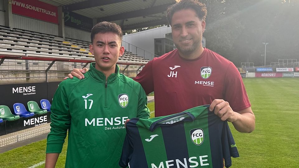 Wiedervereint: FCG-Trainer Julian Hesse und Sandro Reyes (l.).