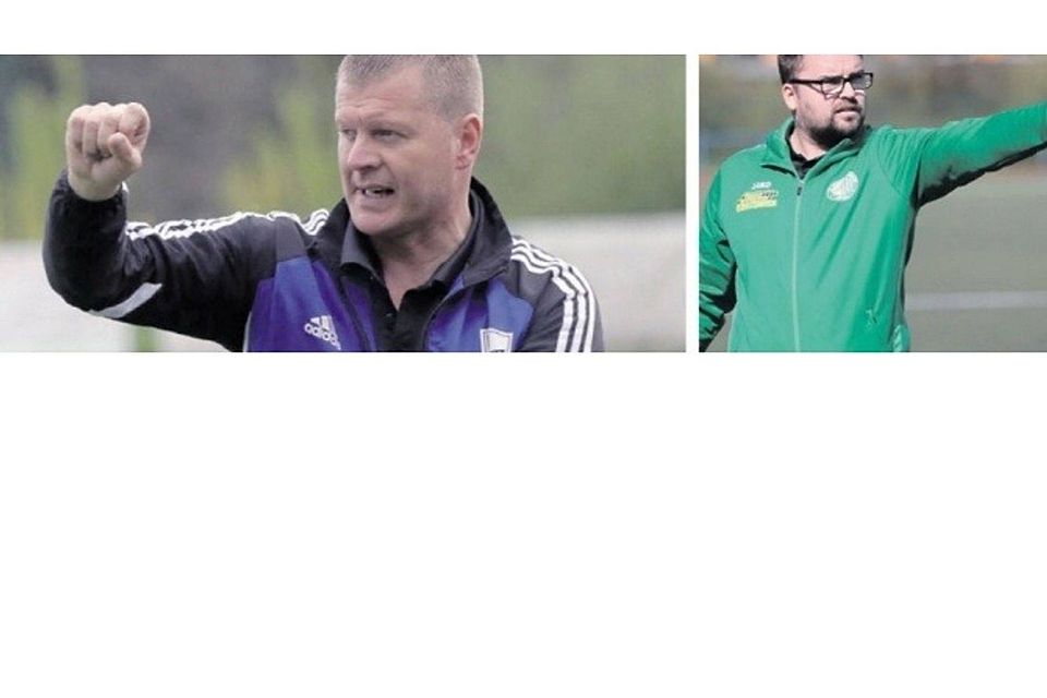 Andreas Roll geht in seine letzte Saison als Trainer des Mittelrheinligisten  Union  Biesfeld. (links), Trainer Tim Steinmetz gibt bei Union Rösrath die Richtung vor. Fotos: Randow
