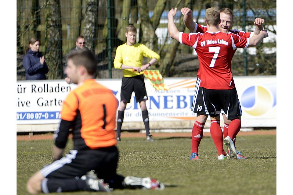 Zu selten gab es dieses Bild: Union Lohne bejubelt einen Treffer, hier gegen Dodesheide. Foto: Doris Leißing