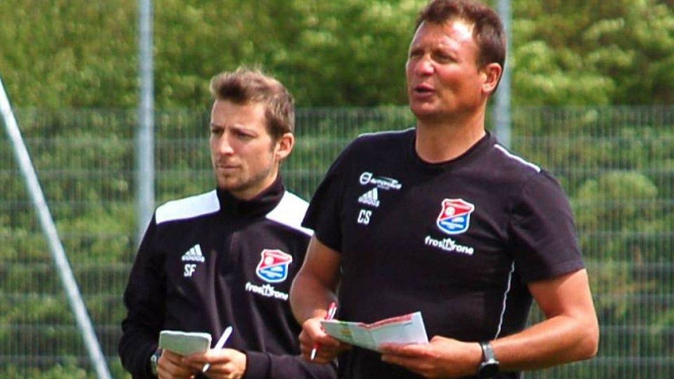 Bis vergangen Sommer ein erfolgreiches Tainergespann: Claus Schromm (r.) ist nun Sportlicher Leiter der SpVgg Unterhaching, sein damaliger Co-Trainer Sebastian Friedl wechselt nun zu den New York Red Bulls.