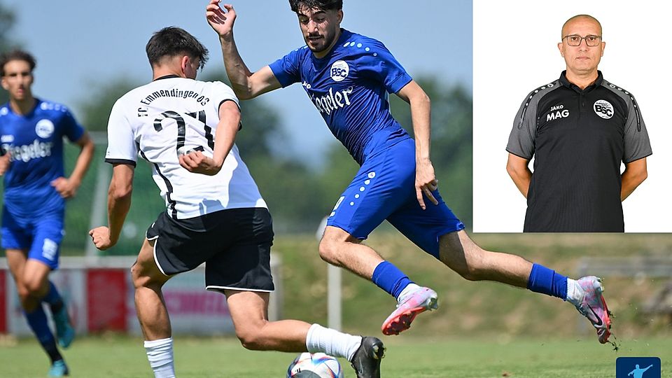 Das U-23-Team des Bahlinger SC, hier mit Murat Öztürk (blaues Trikot) im Testspiel beim FC Emmendingen, steht vor einem Neuaufbau in der Landesliga. Eingeklinkt: Trainer Mohamed Ali Gasmi.