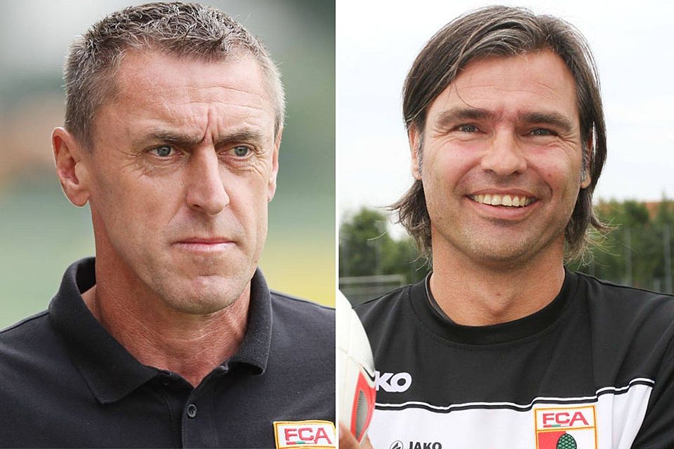 Am Saisonende verabschieden sich die Trainer Dieter Märkle (links, Regionalliga-Team) und Matthias Lust (rechts, B-Junioren) vom FC Augsburg.  F.: Krieger, Hochgemuth