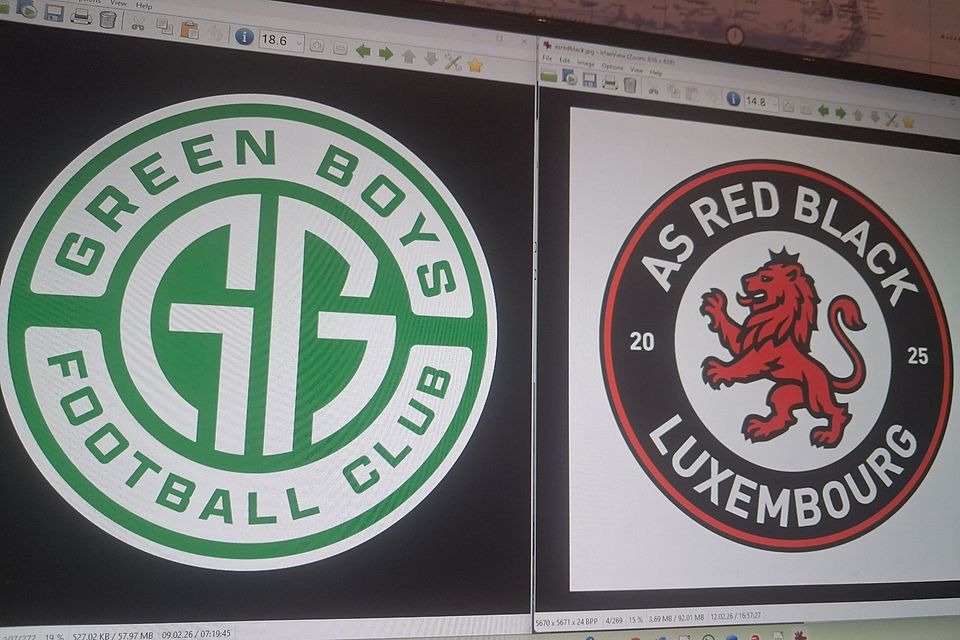 Links das neue Logo der Green Boys, rechts das der AS Red Black