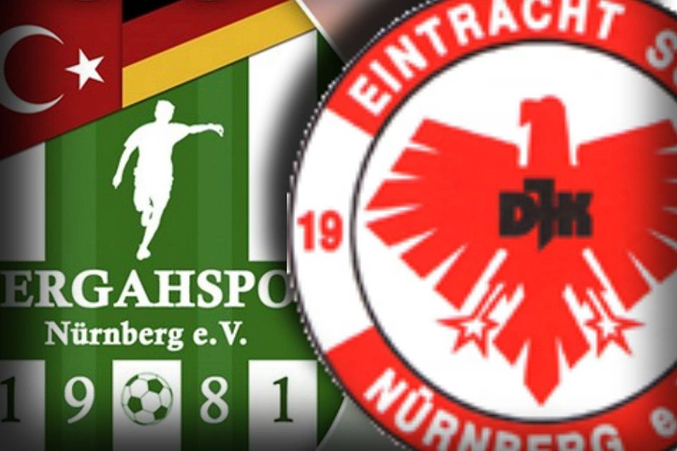 Zwei Vereine, zwei Wappen: Dergahspor spielt in der Rückrunde auf dem Gelände der DJK Eintracht Süd. (Grafik: FuPa)
