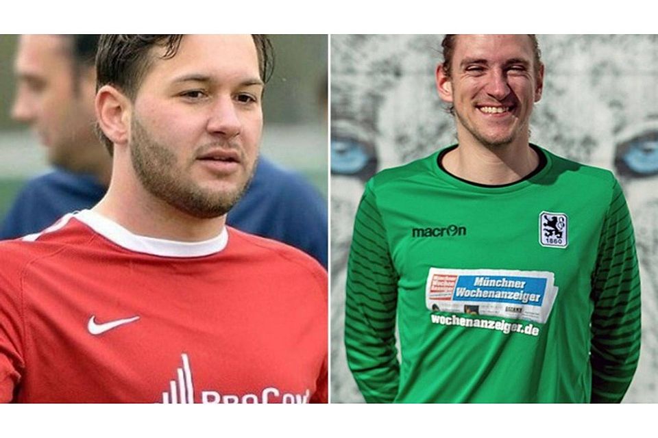 Michael Visnjic (li.) vom FC Fasanerie-Nord und Gabriel Hägel stehen für die Stars des Münchner Amateurfußballs im Tor gegen Haching. Foto: Guido Hamann / Will