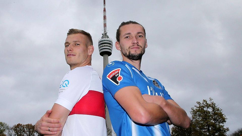 Treffen vor dem Derby unterm Fernsehturm: Die Torjäger Marcel Sökler (li./VfB Stuttgart II) und Mijo Tunjic von den Stuttgarter Kickers.