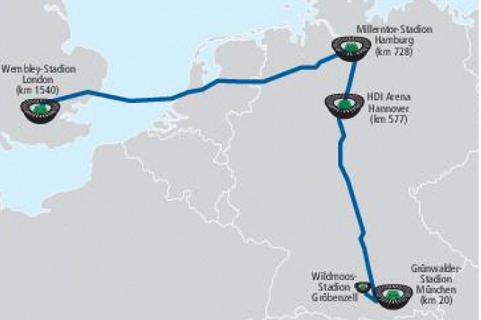 Diese Strecke – von Gröbenzell bis London – legten die Nachwuchs-Kickerinnen von GW Gröbenzell gemeinsam zurück.