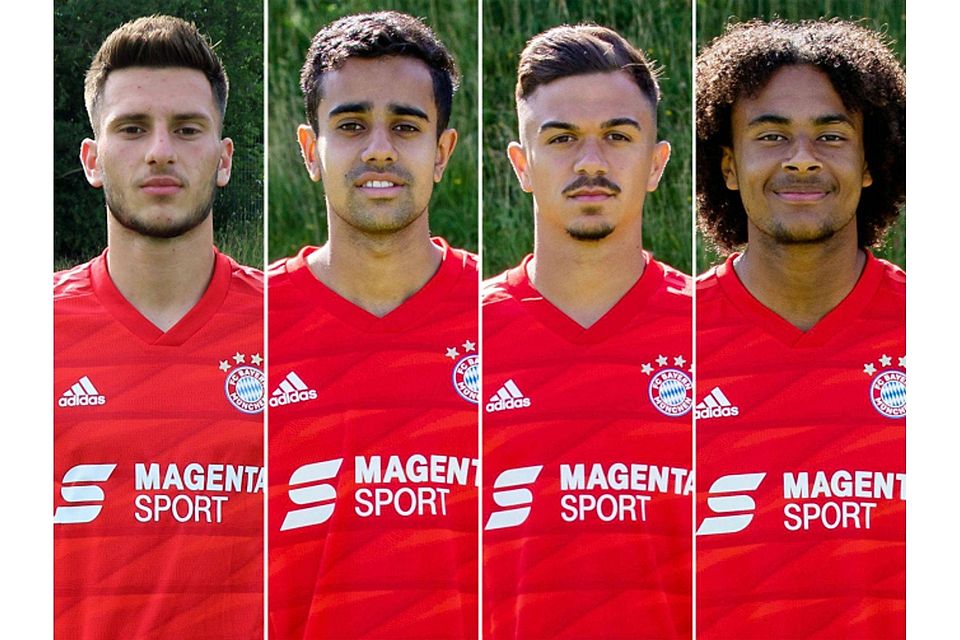 Leon Dajaku, Sarpreet Singh, Oliver Batista Meier und Joshua Zirkzee (v. l. n. r.) dürfen sich bis Weihnachten bei den Profis zeigen. FC Bayern München