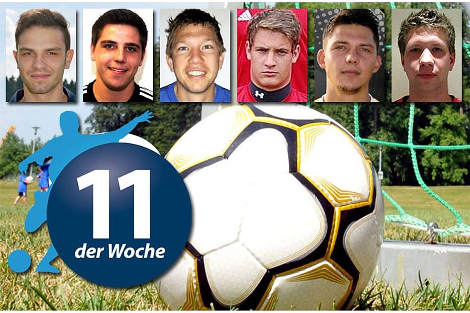 In der FuPa-Elf der Woche stehen auch (von links) Marco Schuster (FC Mindeltal II), Maximilian Buttler (SV Donaualtheim), Thomas Ruf (SpVgg Ellzee II), Simon Molder (TSV Oettingen), Maximilian Maier (TSV Binswangen) und Christian Wiedemann (SV Wattenweiler).