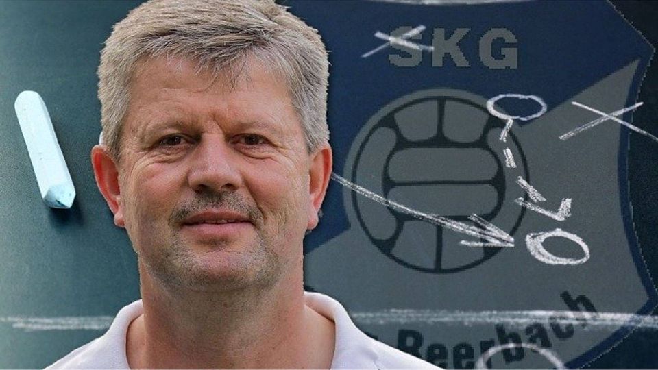 Frank Edel bleibt auch in der kommenden Saison Trainer der SKG Ober-Beerbach.   Foto: Dominik Claus / Grafik: Fotolia / Montage: FuPa Darmstadt