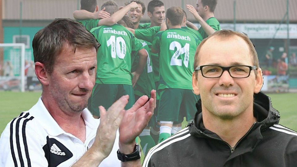 Wer siegt im Krisenduell? Trainer Normann Wagner (links) mit seinem FSV Erlangen Bruck oder sein Gegenüber Andreas Heid mit seiner SpVgg Ansbach. Archiv: Zink