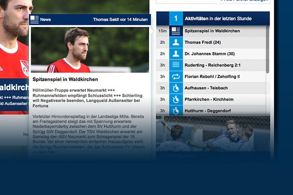 Rechts neben der Top-News: die FuPa-Aktivitätenbox mit allen Neuigkeiten aus dem Amateurfußball.