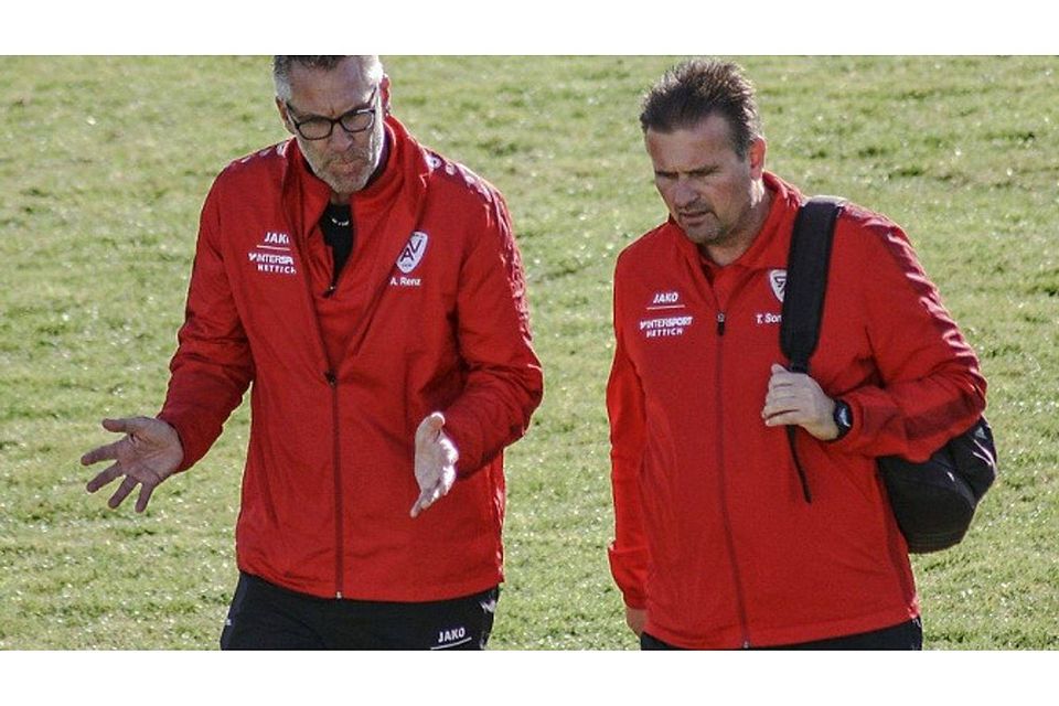 Bilden auch weiterhin das Trainerteam der Landesliga-Mannschaft des SV Allmersbach: Andreas Renz (li.) und Thomas Sommer (re.). F: Babic