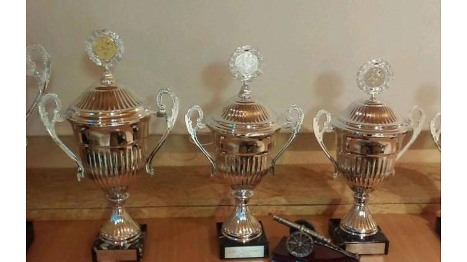 Fünf Pokale und die Torjägerkanone für den treffsichersten Spieler des LA-Turniers warten auf ihre neuen Besitzer. Foto: red