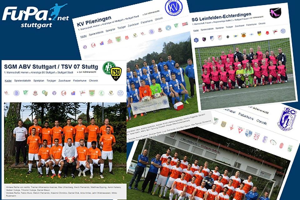 Vier Beispiele für gut gepflegte Vereins- und Mannschaftsprofile auf FuPa Stuttgart.