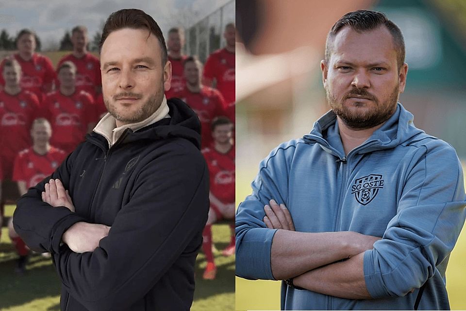 Justin Sterzik (l.), Trainer der FC Nordheide III und Nikolai Wolf (r.), Trainer der SG Oste II Justin Sterzik (l.), Trainer der FC Nordheide III und Nikolai Wolf (r.), Trainer der SG Oste II