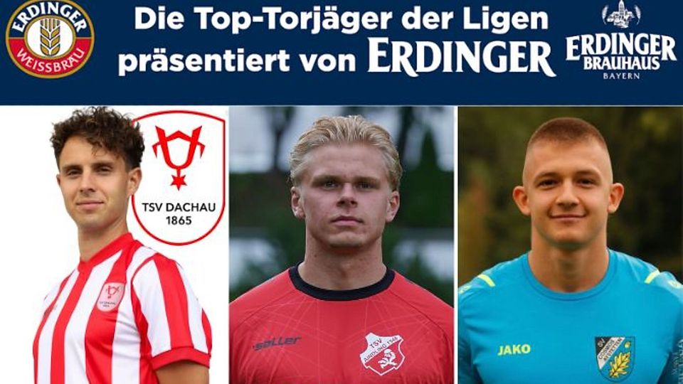 Laurin Völlmerk (Mi.) ist der beste Torjäger der Landesliga Südwest. John Haist (li.) und Kevin Makowski (re.) folgen dich hinter ihm.