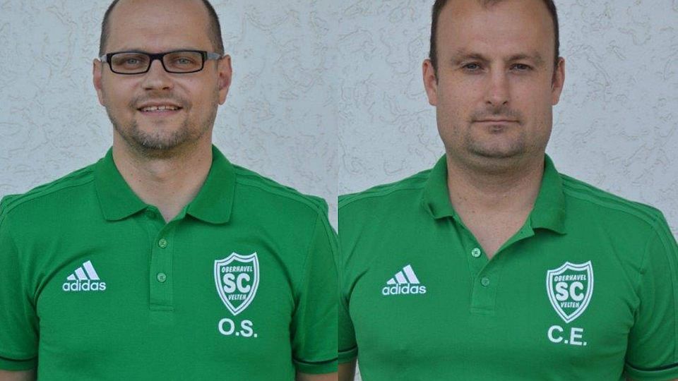 Oliver Schirrmacher, früher Co- Trainer und nun neuer Cheftrainer bei Velten und der ehemalige Cheftrainer Christian Eichelmann 