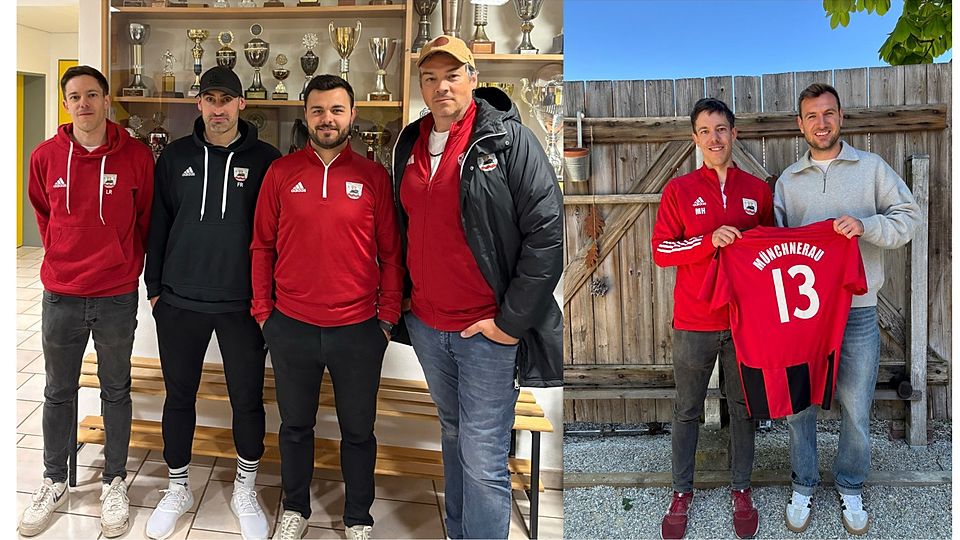 Felix Reischl ( im linken Bild zweiter von links) und Rene Fredlmeier (zweiter von rechts) bleiben dem SVM treu - Marco Schroepfer (im rechten Bild rechts) kommt vom Kreisliga-Meister Adlkofen