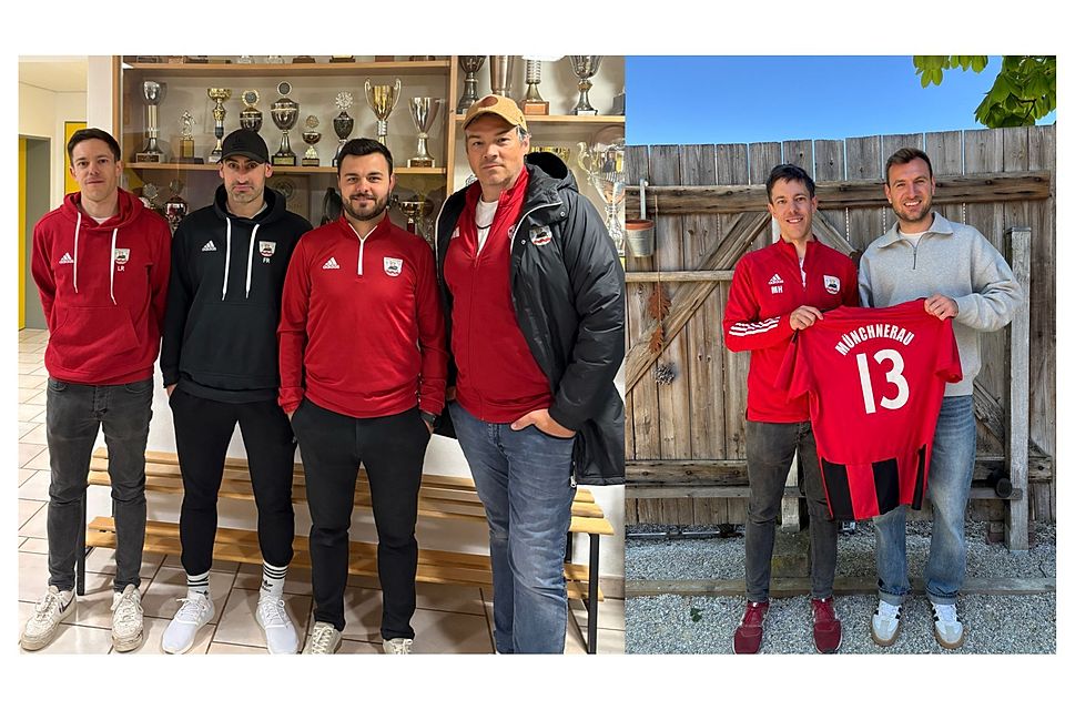 Felix Reischl ( im linken Bild zweiter von links) und Rene Fredlmeier (zweiter von rechts) bleiben dem SVM treu - Marco Schroepfer (im rechten Bild rechts) kommt vom Kreisliga-Meister Adlkofen