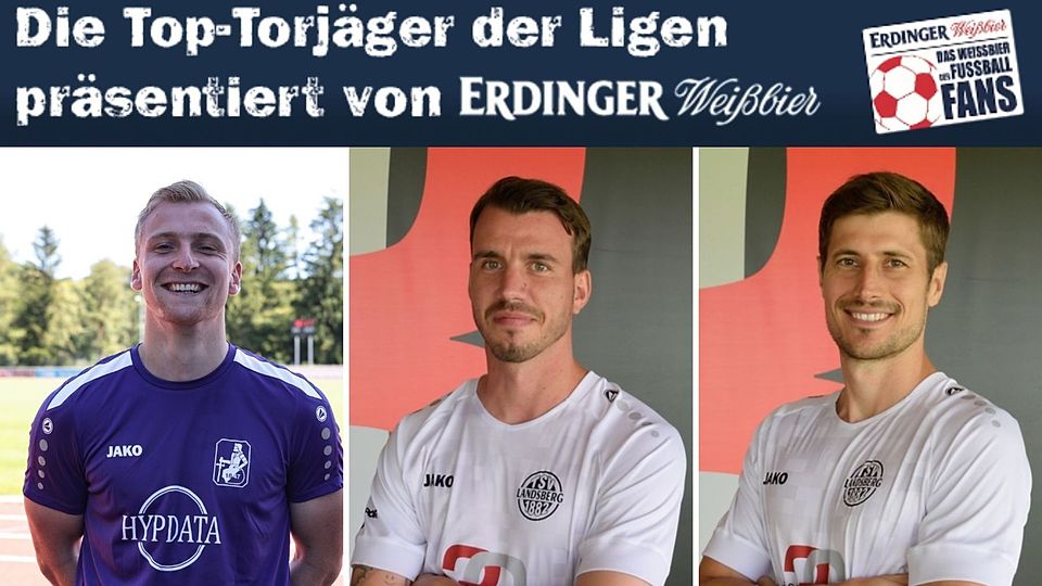 Nico Karger (m.) führt die Torjägerliste der Bayernliga Süd vor Jonas Greppmeir (l.) und Steffen Krautschneider (r.) an.