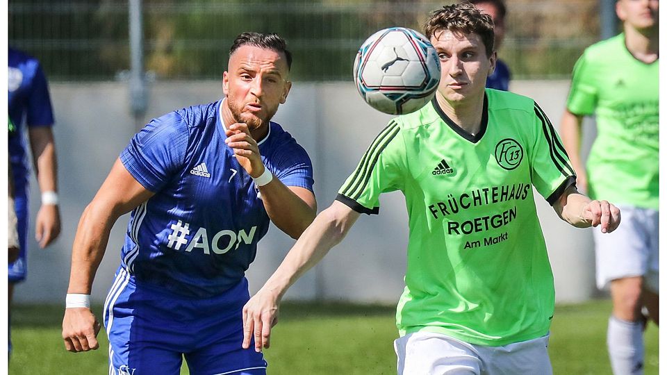 Erzielt gegen den FC Roetgen einen Doppelpack: Donnerbergs „Büffel“ Tugay Temel (l.).