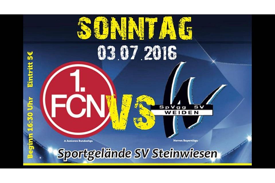 Das dürfte ein echtes Fußball-Schmankerl werden, wenn in Steinwiesen die U19 des 1.FC Nürnberg gegen die SpVgg Weiden antritt! berg