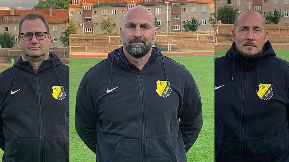 Der Bezirksligist FSV Fortuna Pankow hat ein neues Trainerteam vorgestellt. Neuer Cheftrainer ist Boris Vengust (mitte), ihm assistieren Jens Primke (links) und Thomas Pellicci (rechts).