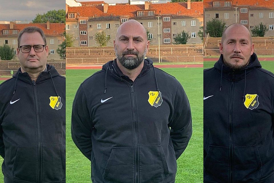 Der Bezirksligist FSV Fortuna Pankow hat ein neues Trainerteam vorgestellt. Neuer Cheftrainer ist Boris Vengust (mitte), ihm assistieren Jens Primke (links) und Thomas Pellicci (rechts).
