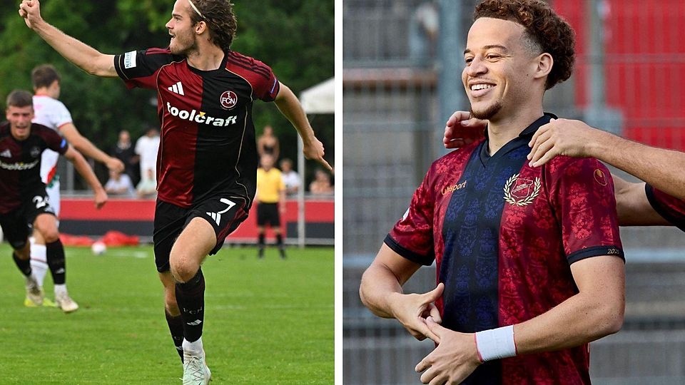 Jeroen Krupa (li.) und Torjäger Jorden Aigboje (re.) werden sich im Tospiel der Regionalliga Bayern gegenüberstehen, wenn Unterhaching den 1. FC Nürnberg II empfängt.
