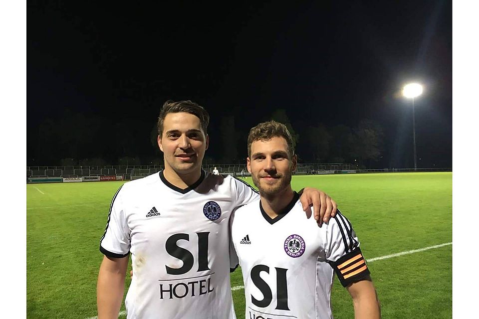 Sebastian Huke (l.) und Nico Matt nach dem gestrigen Auswärtssieg bei Hertha Zehlendorf. Foto: TeBe