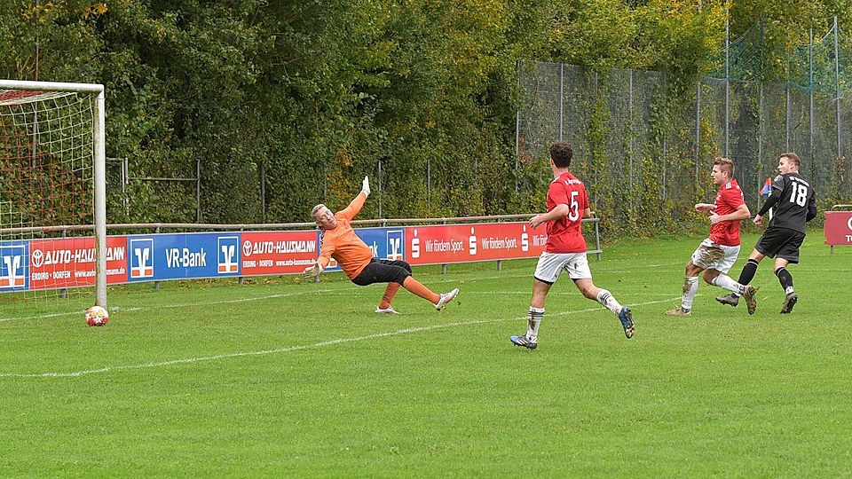 = BSG Doppelpacker Niklas Unterreitmeier (r.) FCH Torwart Thomas Hollmann (l.) machtlos