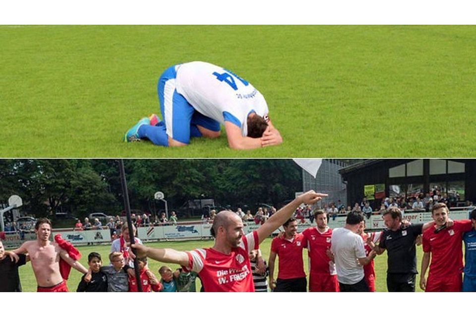 Einer jubelt, dass er im nächsten Jahr in der Bezirksliga spielen darf, der andere ist traurig. F: Christoph Seidl