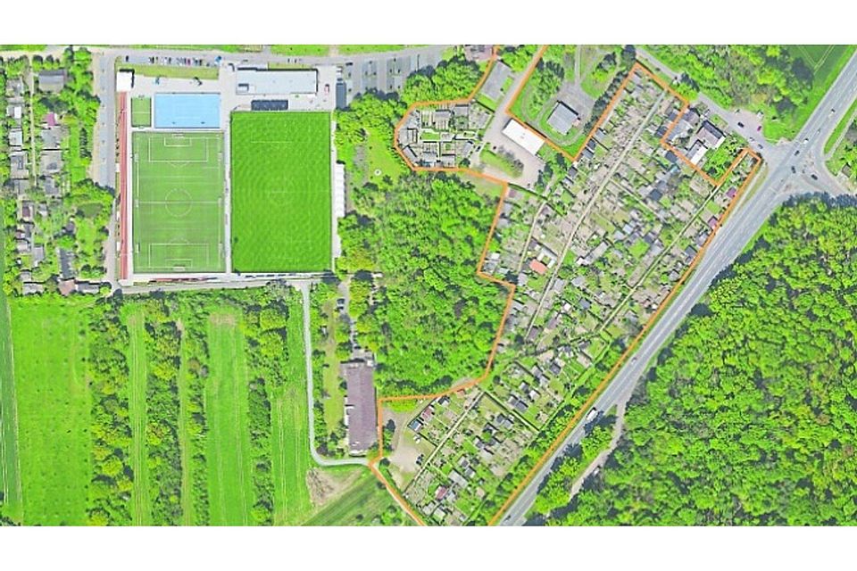 Das Gelände an der Lettkaut in Dreieich mit dem Sportpark und der Kleingartenanlage. 95 Parzellen sollen nach dem Willen von Bürgermeister Dieter Zimmer geräumt werden.	Foto: Stadt Dreieich
