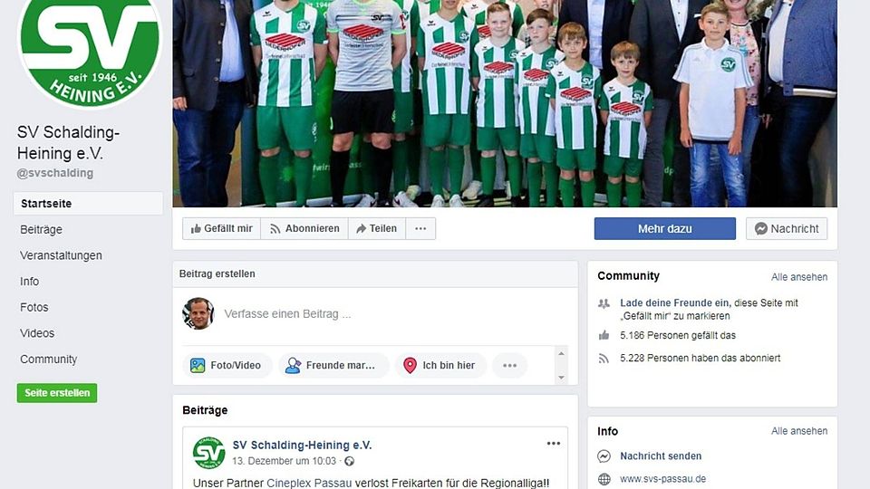 Mit 5.186 "Gefällt mir"-Angaben ist der SV Schalding-Heining bei Facebook gut aufgestellt. Generell legt der niederbayerische Regionalligist großen Wert auf seine Social-Media-Kanäle.