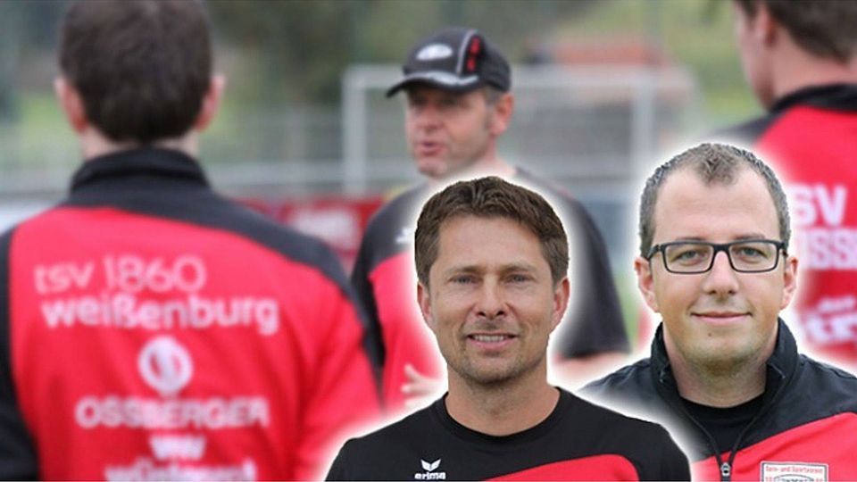 "Maßlos enttäuscht" von der Vorgehensweise der TSV-1860-Verantwortlichen: Martin Bittl (Hintergrund). Sind ab sofort für den TSV 1860 Weißenburg I und II verantwortlich: Die beiden Trainer Christoph Jäger (rechts) und Thomas Schneider (links). F: Uwe Mühling