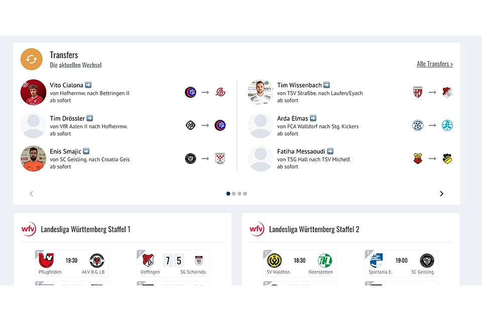 Auch neu: alle Transfers sind künftig kompakt an zentraler Stelle auf der neuen Kreisseite zu sehen.