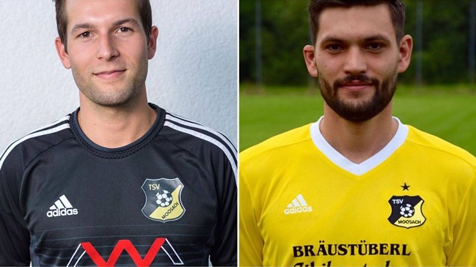 Michael Hainthaler (li.) trifft doppelt. Florian Mayr (re.) trifft nach seinen vier Toren im letzten Spiel wieder dreimal. Foto: TSV Moosach bei Grafing