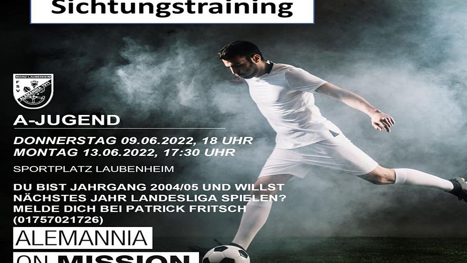 Zwei Sichtungstrainings werden veranstaltet, um sich in der neuen Saison der Landesliga A-Jugend der Alemannia anzuschließen.