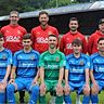 Freuen sich auf die neue Saison beim 1. FC Bad Kötzting: Torwarttrainer Martin Bösl, Trainer Christian Ranzinger, spielender Co-Trainer Christoph Schwander, sportlicher Leiter Thomas Iglhaut (hinten, von links), Noah Kessler, Julian Göttlinger, Harald Eiban, Tim Schreiner und Alexander Kautz (vorne, von links).