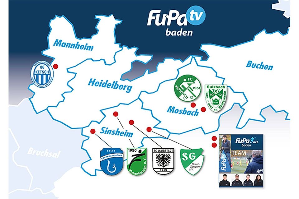 So sieht die FuPa.tv-Landkarte im FuPa Baden Gebiet aus.
