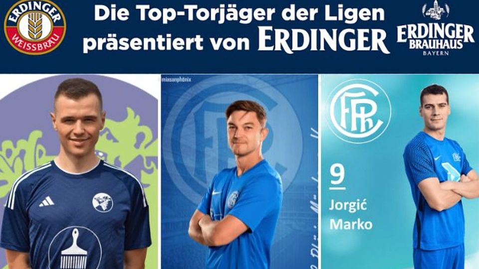 Die Torschützenkönige der Kreisklassen München. In der Mitte Nicolas Hilz, links Sven Scheurer und rechts Marko Jorgic