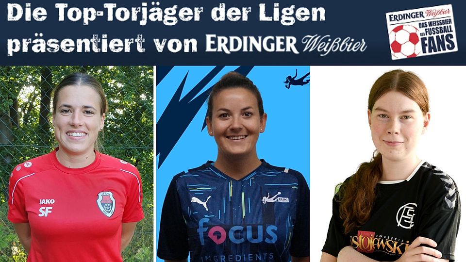 Sarah Axthammer (m.) führt die Torjägerliste in der Bezirksliga 01 weiterhin an. Zu ihren Verfolgerinnen gehören Sandra Funkenhauser (l.) und Emily Grimes (r.).