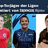 Sarah Axthammer (m.) führt die Torjägerliste in der Bezirksliga 01 weiterhin an. Zu ihren Verfolgerinnen gehören Sandra Funkenhauser (l.) und Emily Grimes (r.).