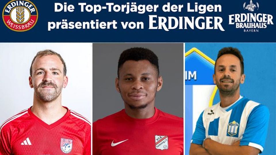 Erneut an der Spitze befindet sich Mike Opara (M.), nur ein Tor weniger konnte Josef Sontheim (li.) erzielen. Antonio Saponaro (re.) sprignt von Platz fünf auf den dritten Rang 