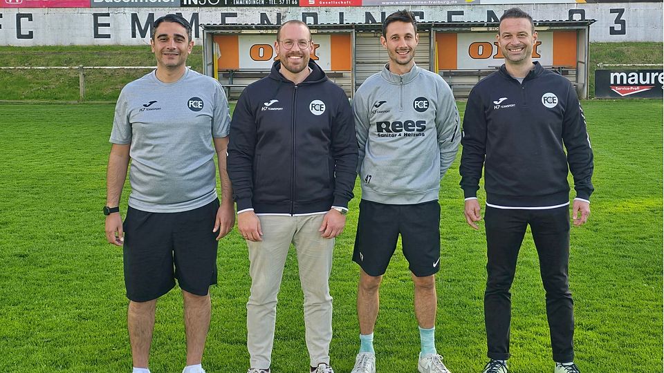 Fv.l.n.r. Gökhan Köle, Marius Kasten, Benjamin Züfle und FCE-Vorstandsmitglied Christian Rees