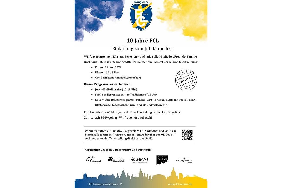 Weitere Informationen könnt ihr dem offiziellen Jubiläumsfest-Flyer des FC livingroom Mainz entnehmen.