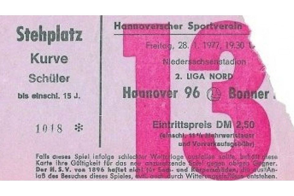 Die Eintrittskarte vom Spiel in Hannover, aufbewahrt von GA-Leser Jochen Finger.