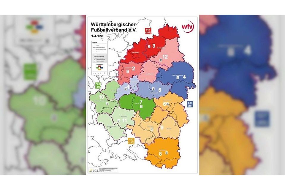 Geht es nach der Kommission Verbandsstruktur gibt es in absehabrer Zeit noch zwölf Bezirke im WFV-Verbandsgebiet. Weite Teile des Bezirks Donau sollen einen gemeinsamen Bezirk, den Bezirk 9, mit dem bislang bestehenden Bezirk Riß bilden. Grafik/Repro: WFV/SZ