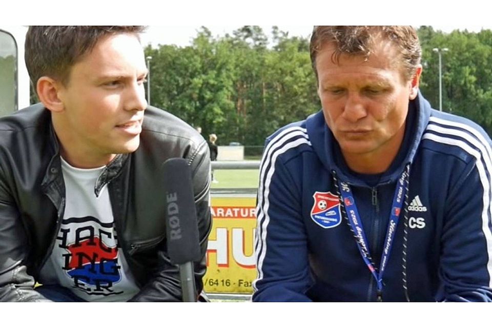 Trainer Claus Schromm im Interview nach dem Spiel (F. Screenshoot Haching TV)